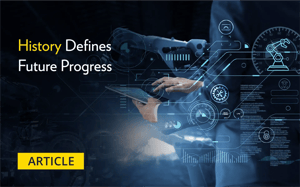 Article banner depicting a person using a tablet with futuristic digital overlays, illustrating the connection between historical data and future technological advancements.